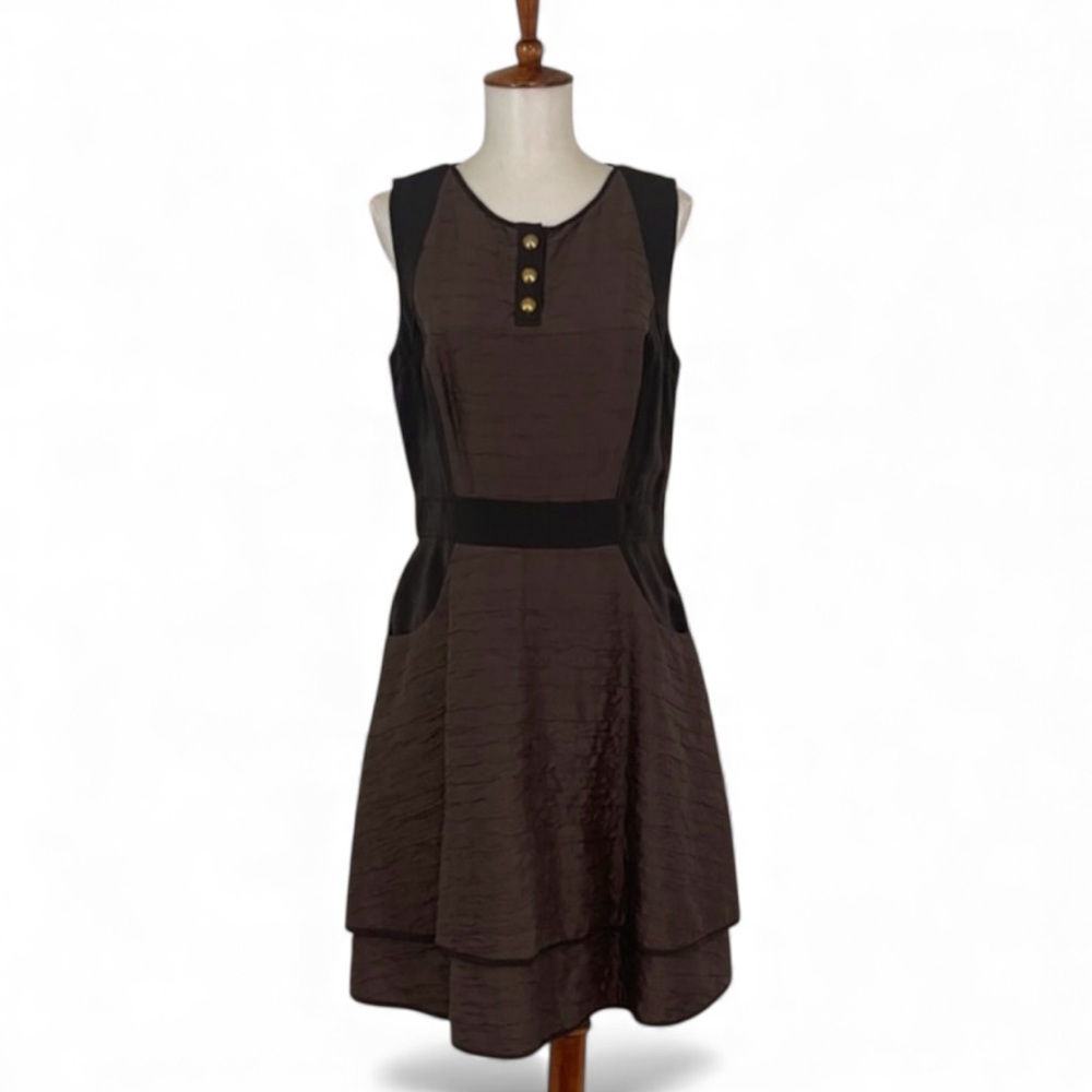 Richard‎ Chai Brown Cotton Silk Dress 4 Sleeveless Crew Neck Dar Academia Earthy
